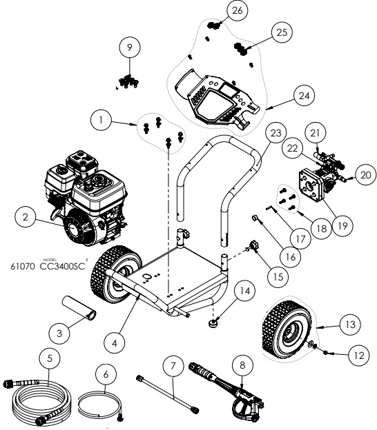 Cub Cadet Power washer 61070 replacement parts